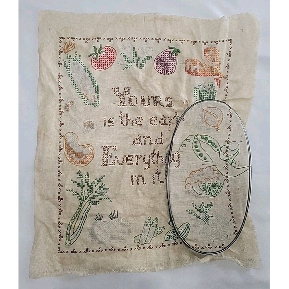 Vintage Paragon UnFinished Needlework Crewel Unframed Vegetables & Spring Hoop